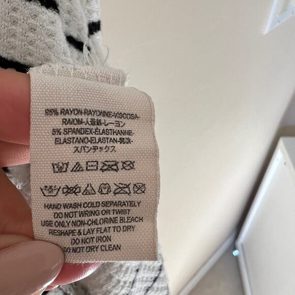 Free People Raw Hem Waffle Knit Striped Long Sleeve High Low Top Size XS - Picture 6 of 11